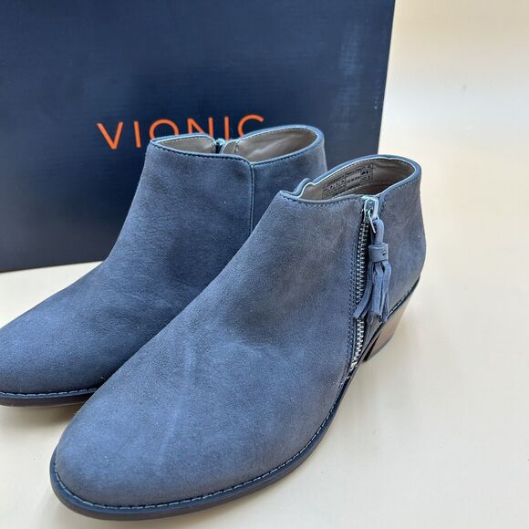 Vionic Ankle Boots Womens 7.5 Joy Serena Shoes Gray Suede Heels Tassel Zipper - Picture 1 of 10